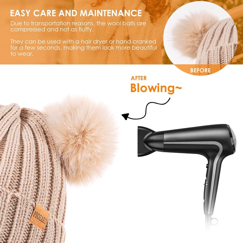 PIOZAED Women's Winter Warm Knit Beanie with Faux Fur Pom Skull Cap Cozy Fleece Lined Hat for Women - Image 4